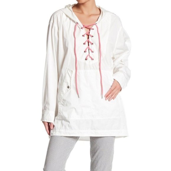 Free People Tops - Free People White Poplin Hooded Pullover